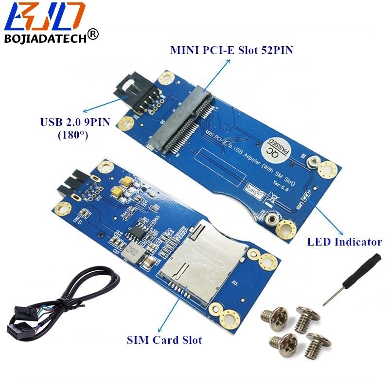 Mini PCI-E to USB 9PIN Header MPCIe Wireless Module Adapter with SIM Card Slot Ver 5.0 for 3G 4G LTE WWAN GSM Modem