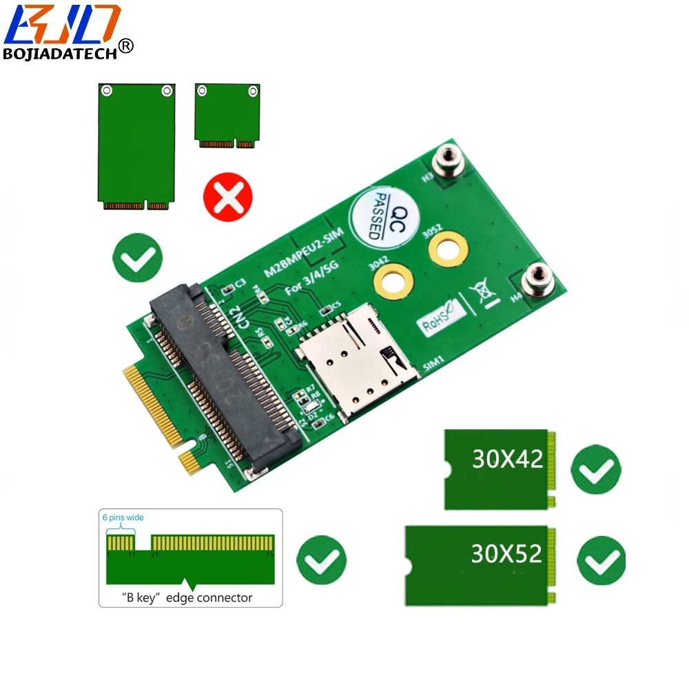 NGFF M.2 B Key Connector to Mini PCI-E MPCIE Wireless Adapter & 1 Nano SIM Card Slot for 5G 4G LTE WWAN GSM Module Modem