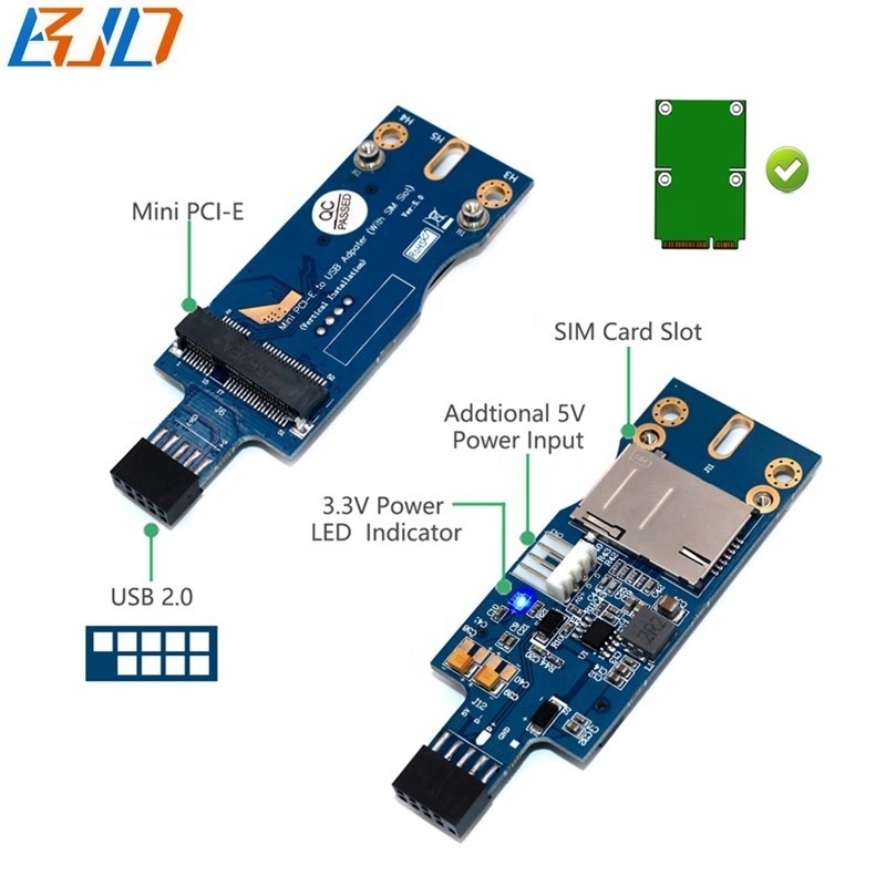 Motherboard USB 9Pin Header to Mini PCI-E mPCIe Wireless Adapter With SIM Card Slot For 3G 4G LTE Module GSM Modem