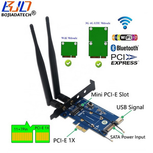 Mini PCIe 52pin Slot to PCI-E 1X Converter Riser Card SIM Slot Dual Antennas For WiFi BT Module / 3G 4G LTE WWAN GSM Modem