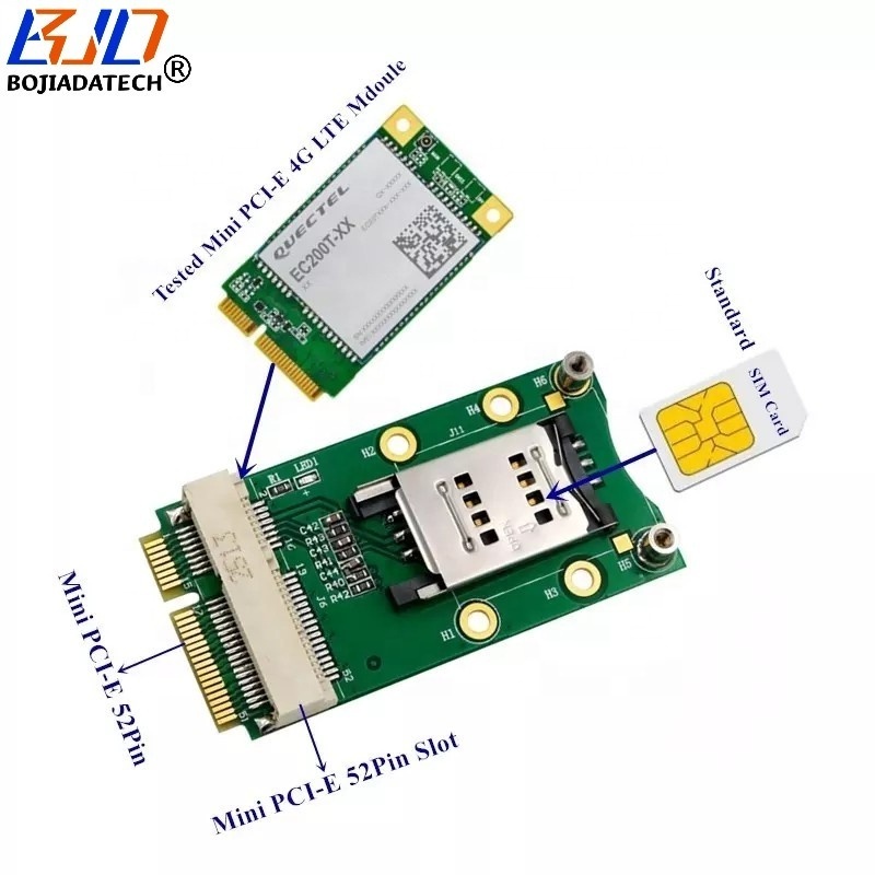 Mini PCI-E 52Pin to MINI PCIe Wireless Adapter Card with SIM Slot for 3G 4G LTE Module GSM WWAN Modem