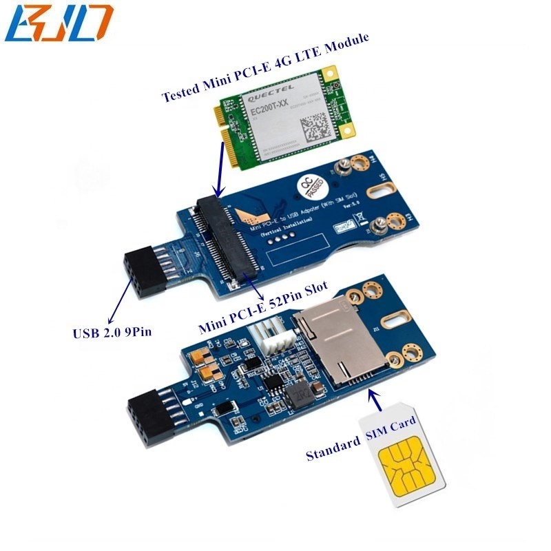 USB 2.0 9Pin Header To Mini PCI-e MPCIe  Wireless Adapter Card 1 SIM Slot for 4G 3G GSM LTE WWAN Module Modem