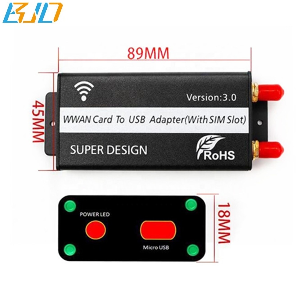 USB 2.0 Connector to Mini PCI-E MPCIe Wireless Module Adapter Card SIM Slot 2 Antenna + Protection Case for GSM 3G 4G LTE Modem