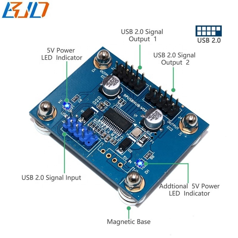 Motherboard 9Pin Header 1 to 2 x USB2.0 9Pin Male Hub Adapter Card Extension Cable With Magnetic Pad