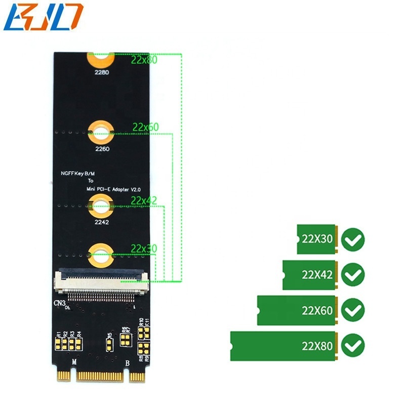 Factory Wholesale NGFF M.2 M2 B+M Key to Mini PCI-E MPCIe Wireless Adapter Card + FPC Cable For Wifi BT Modules