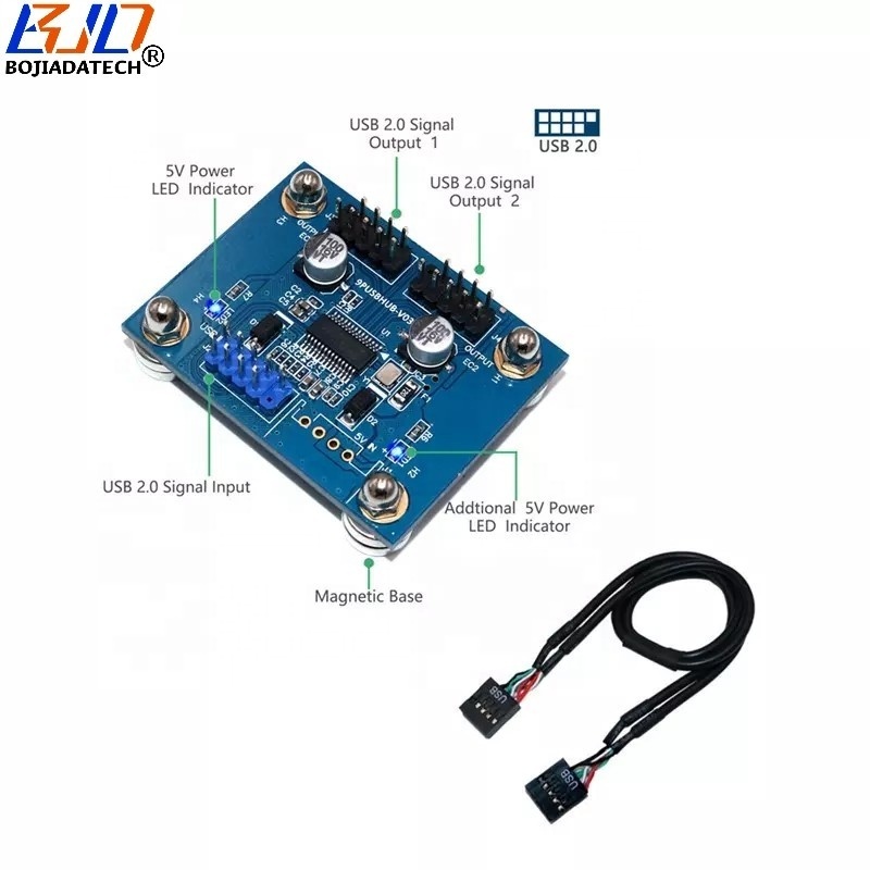 Motherboard 9Pin Header 1 to 2 x USB2.0 9Pin Male Hub Adapter Card Extension Cable With Magnetic Pad