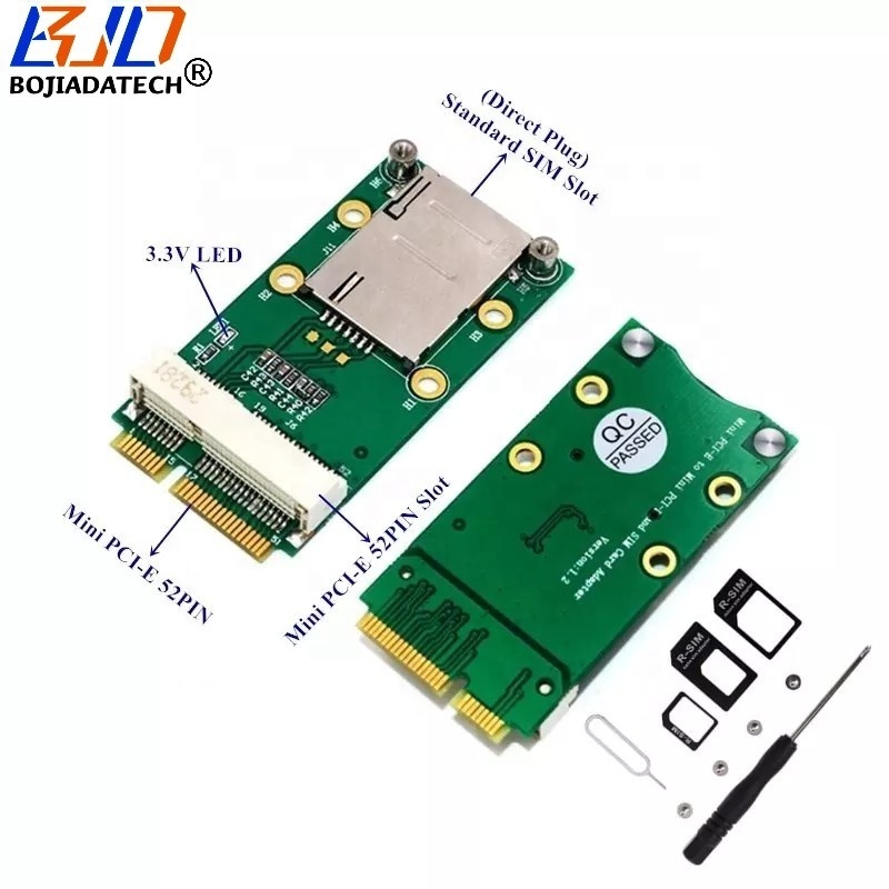 Mini PCIe to Mini PCI-E 52PIN Wireless Adapter Riser Card with 1 SIM Slot for 3G 4G LTE GSM WWAN Modem