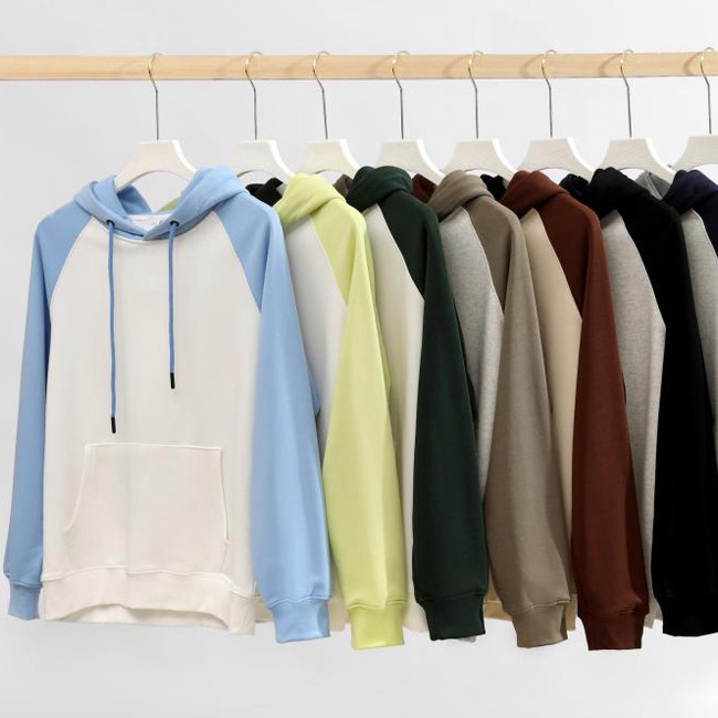 Custom Logo Plain 2 Tone Color Block Cut And Sew Sweatshirts Two Different Multi Cotton Men Color Blocking Hoodies