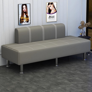 Wholesale Barber Shop Metal Frame Leather Reception black Salon Station Reception pu leather long Couch sofa Waiting Chairs