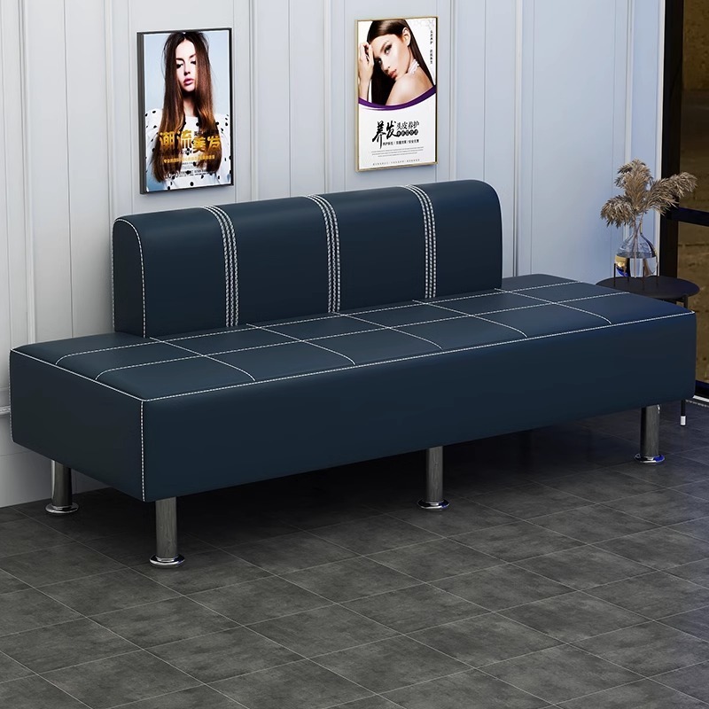 Wholesale Barber Shop Metal Frame Leather Reception black Salon Station Reception pu leather long Couch sofa Waiting Chairs