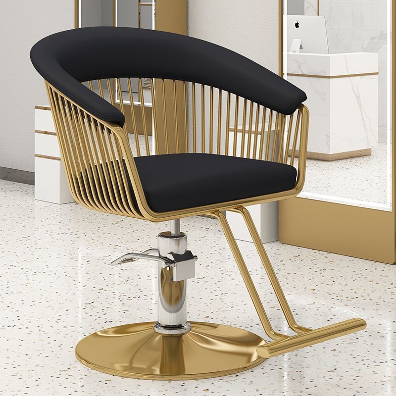 Hot selling pink pu leather tufted styling hairdressing chair gold round base salon barber chair for woman