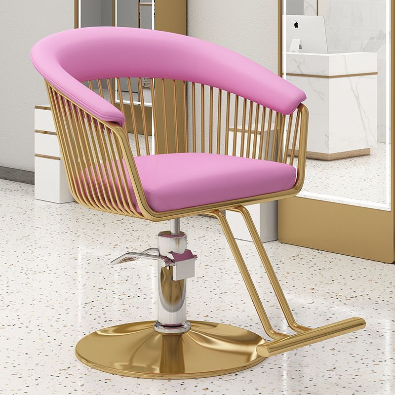 Hot selling pink pu leather tufted styling hairdressing chair gold round base salon barber chair for woman