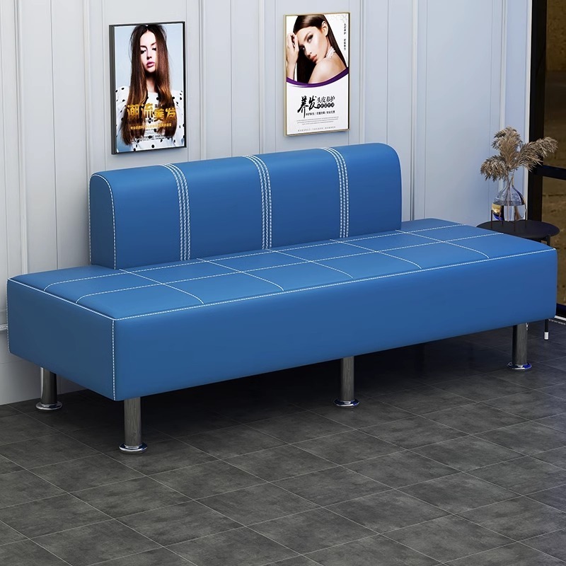 Wholesale Barber Shop Metal Frame Leather Reception black Salon Station Reception pu leather long Couch sofa Waiting Chairs