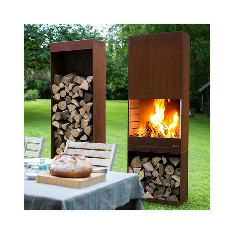 Customized Corten Steel Freestanding Outdoor Fireplace Freestanding Wood Burning Fireplace