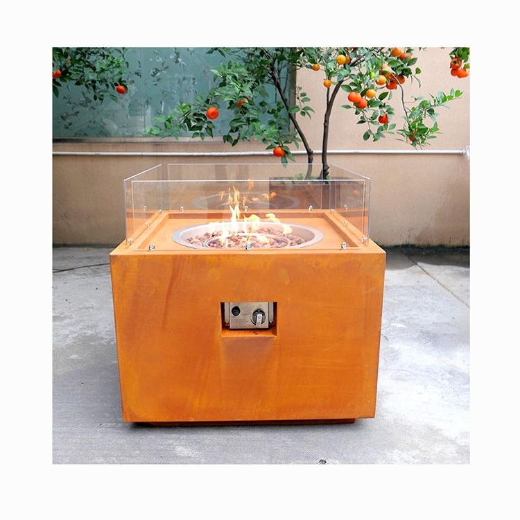 Customized Propane Gas Fireplace outdoor Corten Steel Propane Fire Pit Table / Corten Steel Gas Fire Pit