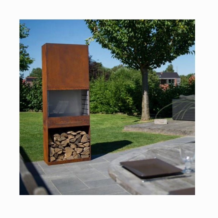 Customized Corten Steel Freestanding Outdoor Fireplace Freestanding Wood Burning Fireplace