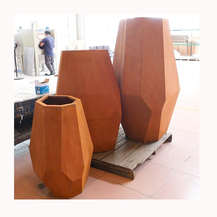 Customized Rectangular Outdoor Indoor Nice planter Garden Big Pots Flower Corten Steel Trough Planters Metal Planter