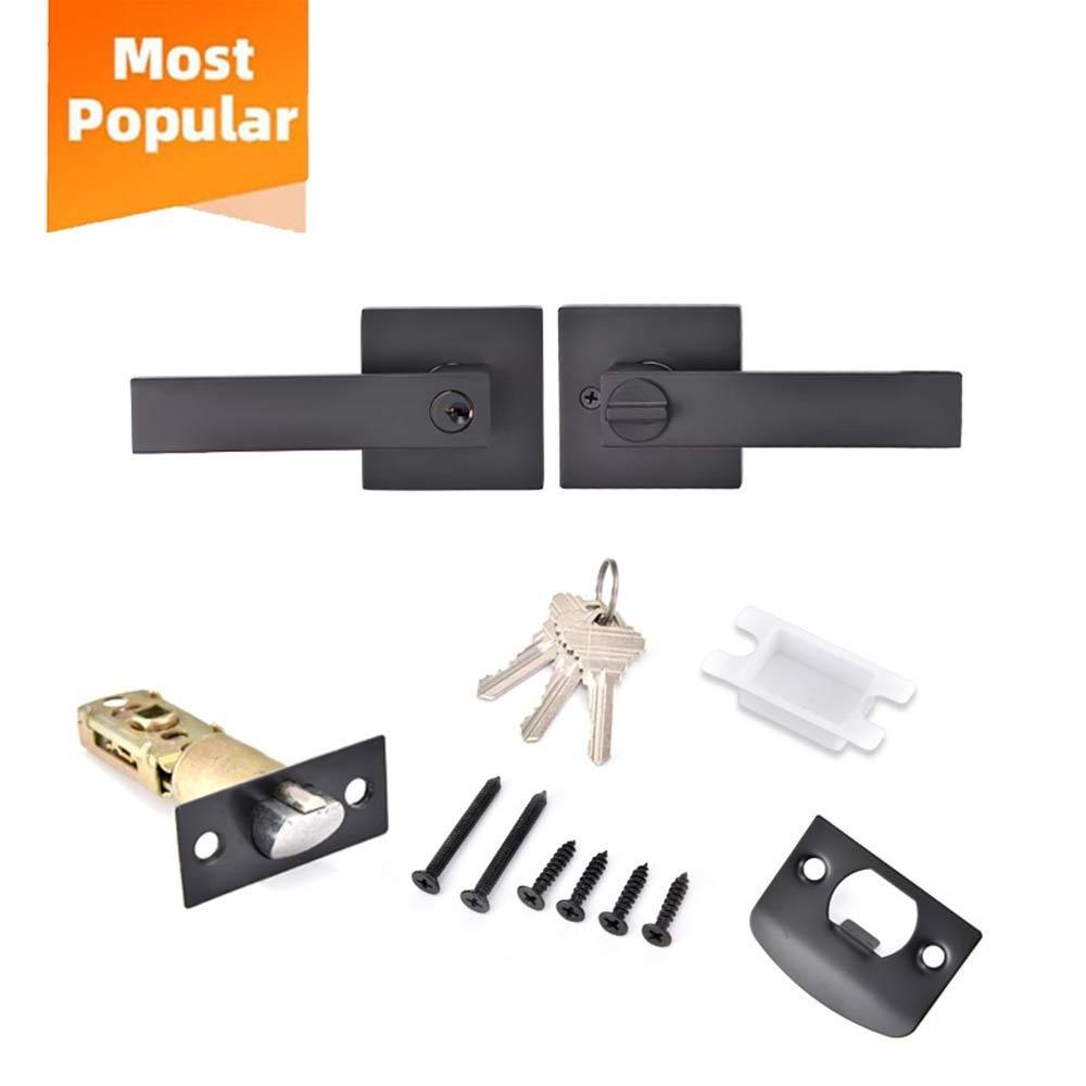 Modern square privacy passage black tubular wood door handle lever lock for interior doors