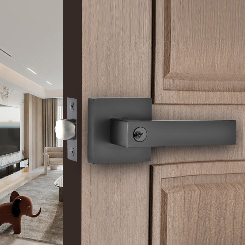 Modern square privacy passage black tubular wood door handle lever lock for interior doors