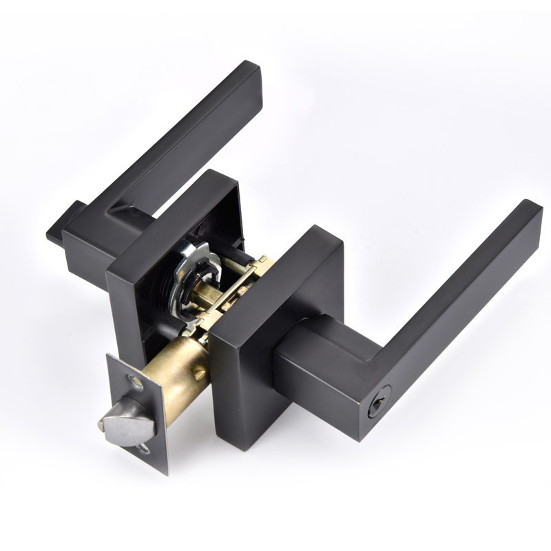 Modern square privacy passage black tubular wood door handle lever lock for interior doors