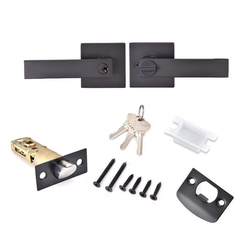 Heavy duty Tubular Lever Lock Matt Square Black Bathroom Door Lock Door Handle Exterior Tubular Lever Lock