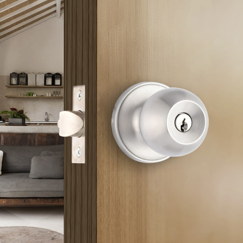 Factory Wholesales round ball Stainless Steel door knob with lock keyed entry round bedroom