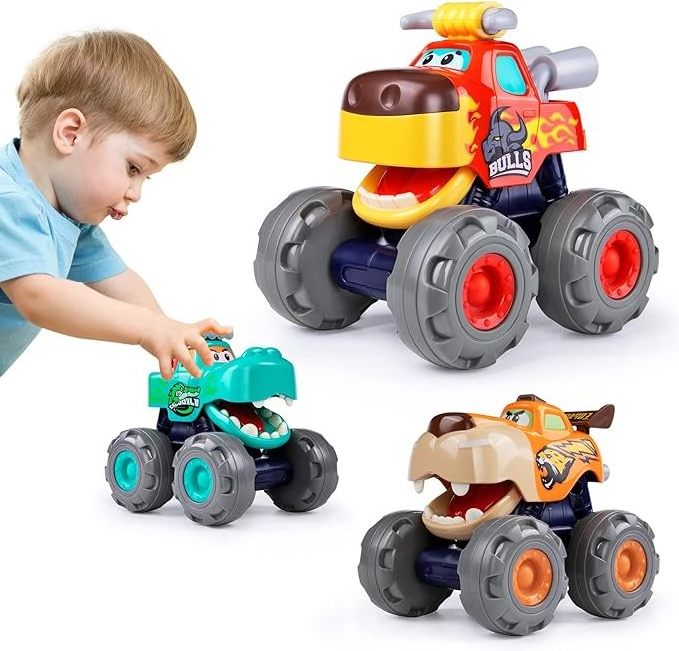 Toy car 3-piece set Monster Truck Toys Push Friction Power Big Wheel Animal Car Baby Toys Gift Ideal for Boys Girls Toddler