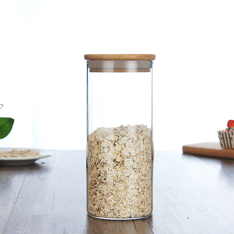 Wide Mouth Masson Square Rubber Seal 550ml Bamboo Lid Kitchen Canisters High Borosilicate Air Tight Glass Storage Jar