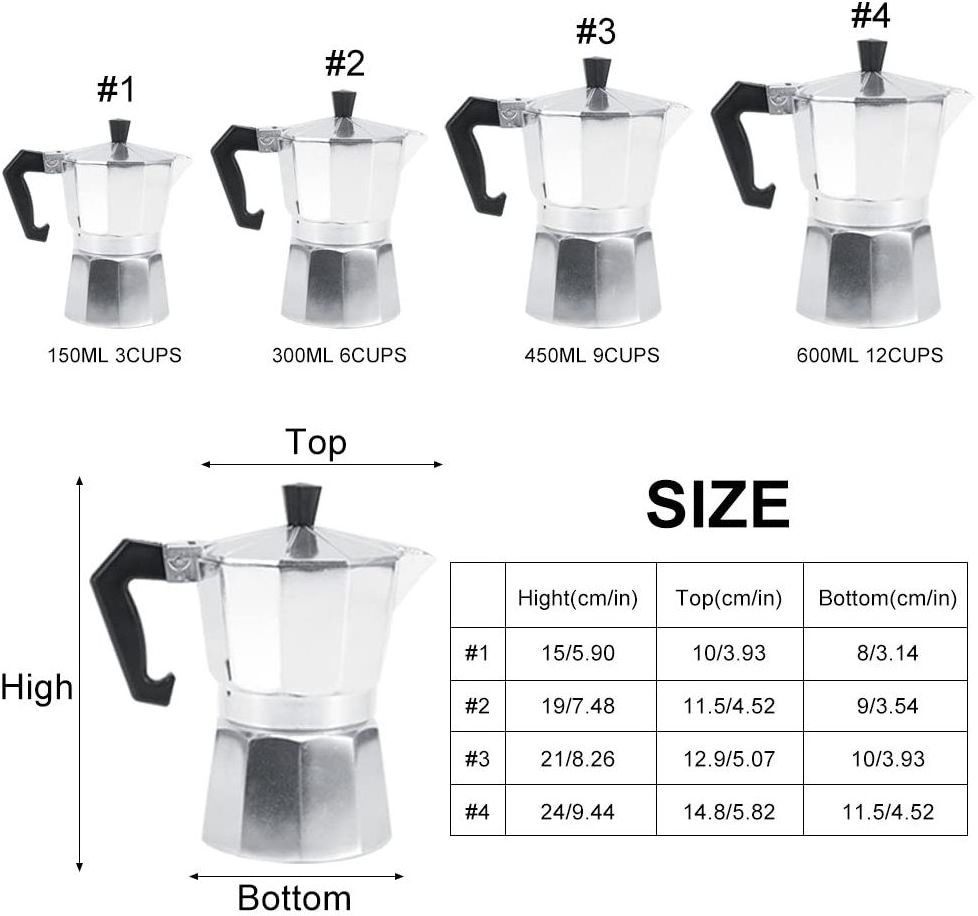 Classic Italian High Quality Aluminum Pressure Valve Coffee Aluminum Espresso Express Stovetop Maker Moka Coffee Pot 3Cup