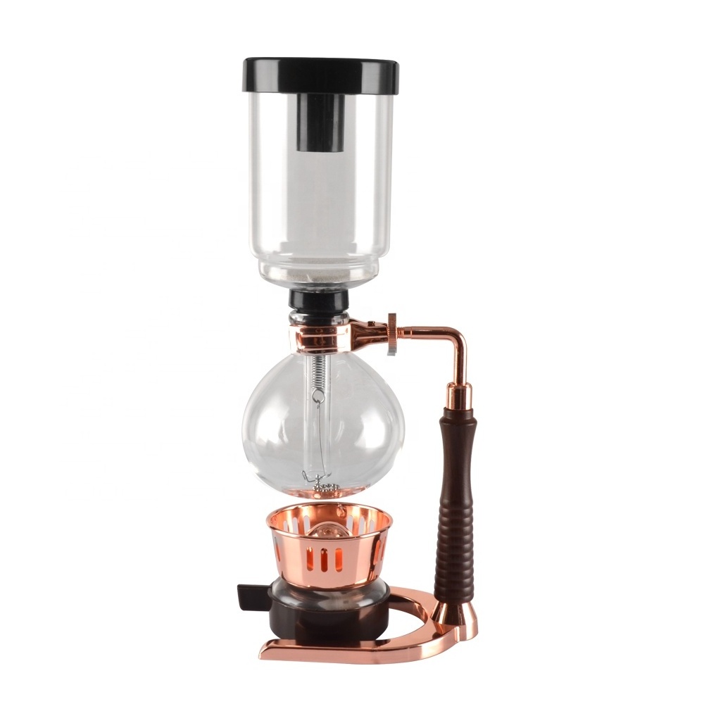 Coffee Siphon with Wood Handle Espresso Coffee Syphon Metal Syphon Coffee Maker for 3 Cups