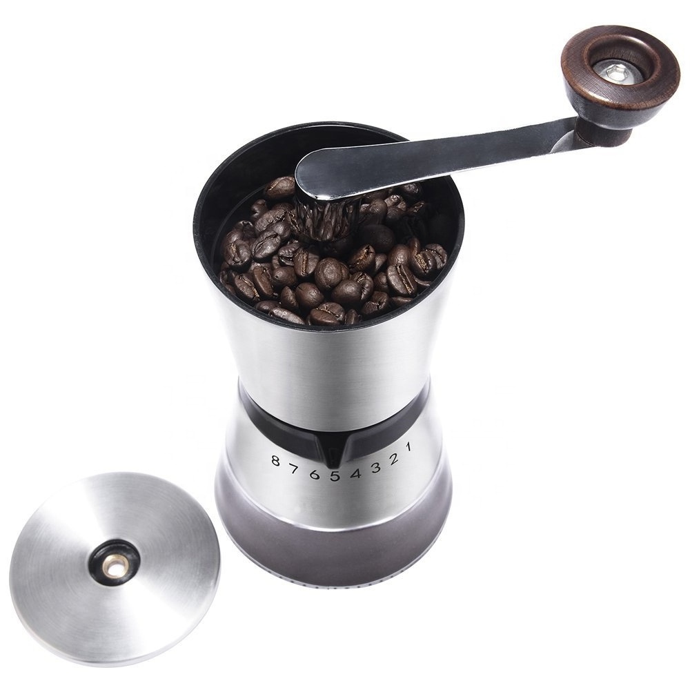 Manual Coffee Grinder Stainless Steel Conical Ceramic Burr Hand Mill with Adjustable Settings Portable Hand Crank Grinder;