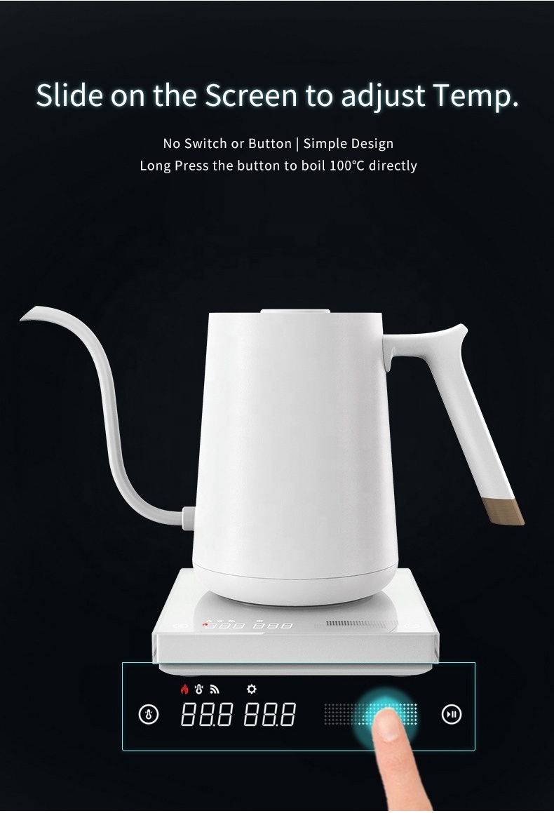 Timemore 220V 600ml Electric Pour Coffee Kettle 304 Stainless Steel Gooseneck Thin Spout White Smart Portable Keep Warm Feature