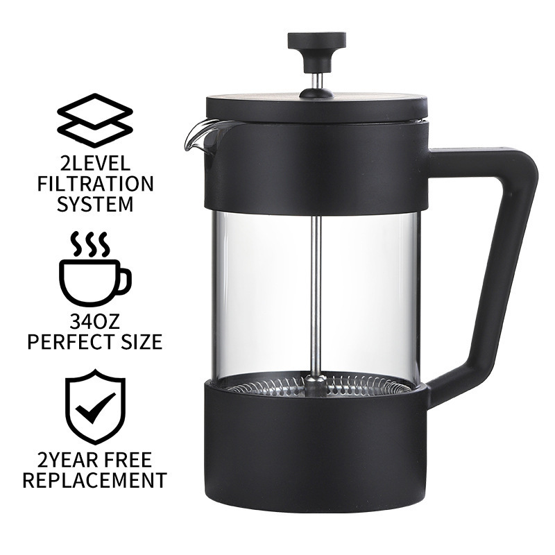 Custom Logo Borosilicate Glass Coffee Tea Maker French Press Metal Plunger Glass Coffee French Press Coffee Maker