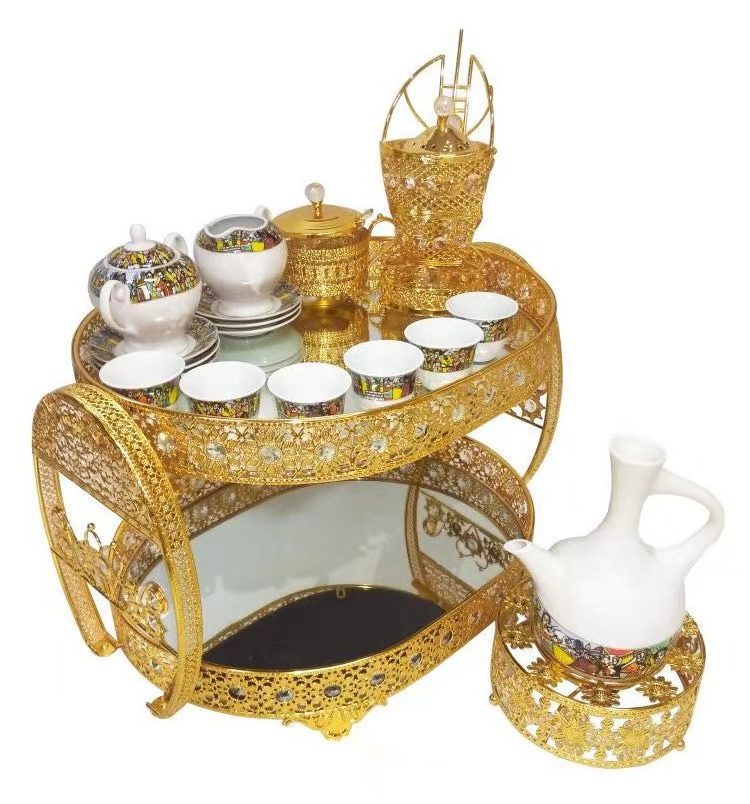 High quality Ethiopian metal coffee tray set with cup and saucer tea sets coffee tables coffee