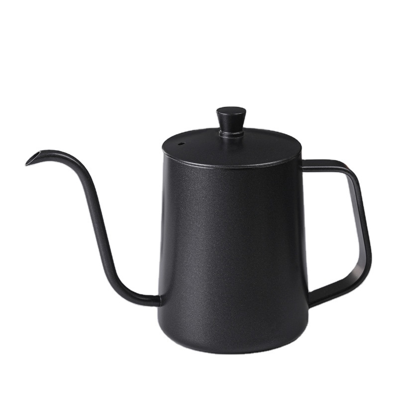 Barista 60 Coffee Tea Pot Goose Neck Swan Neck Thin Mouth Coffee Maker Kettle 304 Stainless Steel Black Metal Support with Lid