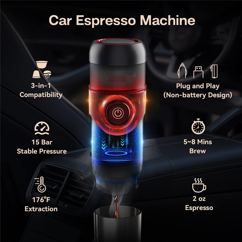 NEW 2 in 1 function  Italian K Cup Mini 2-In-1 Espresso Maker Portable 12V Expresso Machine For Coffee Maker For Car