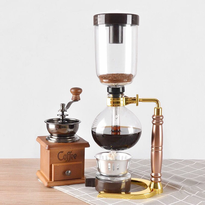 Coffee Siphon with Wood Handle Espresso Coffee Syphon Metal Syphon Coffee Maker for 3 Cups