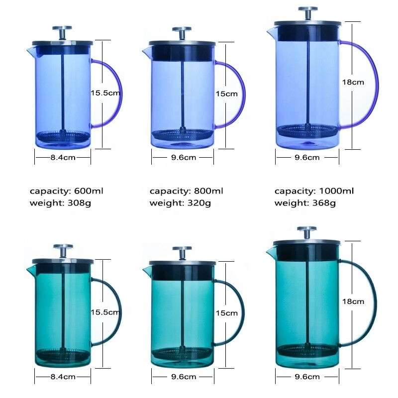 Wholesale Custom Glass French Press Strainer French Coffee Tea Press Glass With Stainless Steel Filter