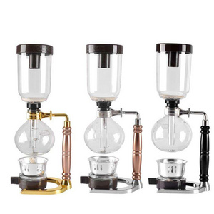 Coffee Siphon with Wood Handle Espresso Coffee Syphon Metal Syphon Coffee Maker for 3 Cups