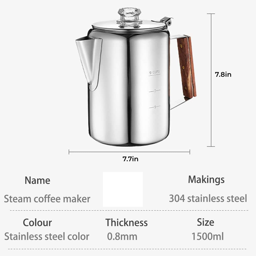 Camping Percolator Coffee Pot Espresso Coffee Pot for Camping with Strainer Wooden Handle Stainless Steel