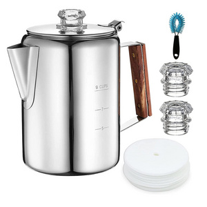 Camping Percolator Coffee Pot Espresso Coffee Pot for Camping with Strainer Wooden Handle Stainless Steel