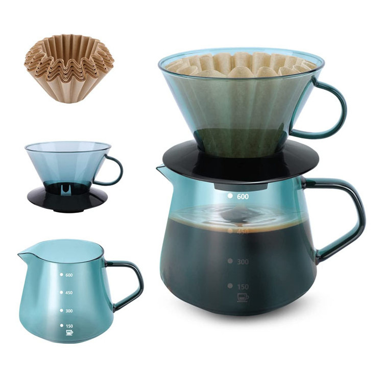 600ml Pour Over Glass Coffee Maker Glass Coffee Dripper Set Glass Coffee Carafe With Filter Cup