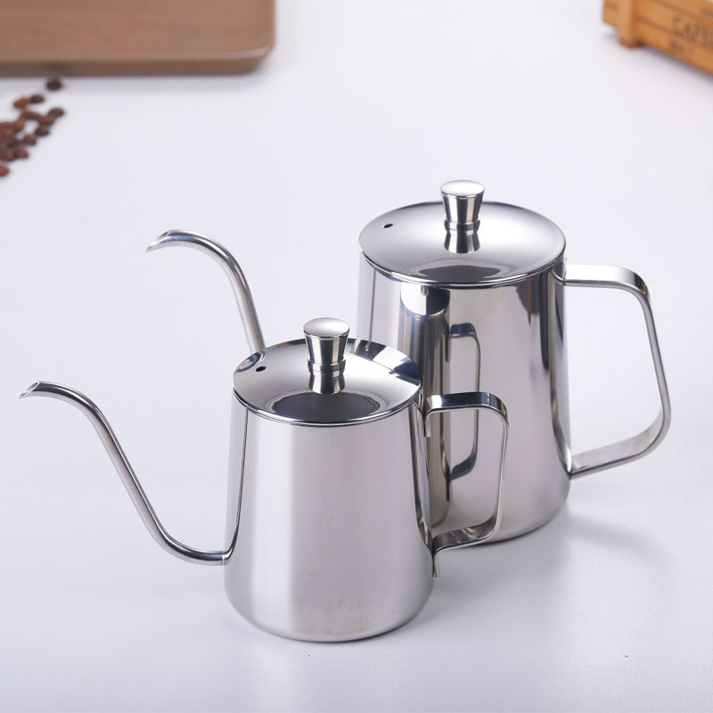 Barista 60 Coffee Tea Pot Goose Neck Swan Neck Thin Mouth Coffee Maker Kettle 304 Stainless Steel Black Metal Support with Lid