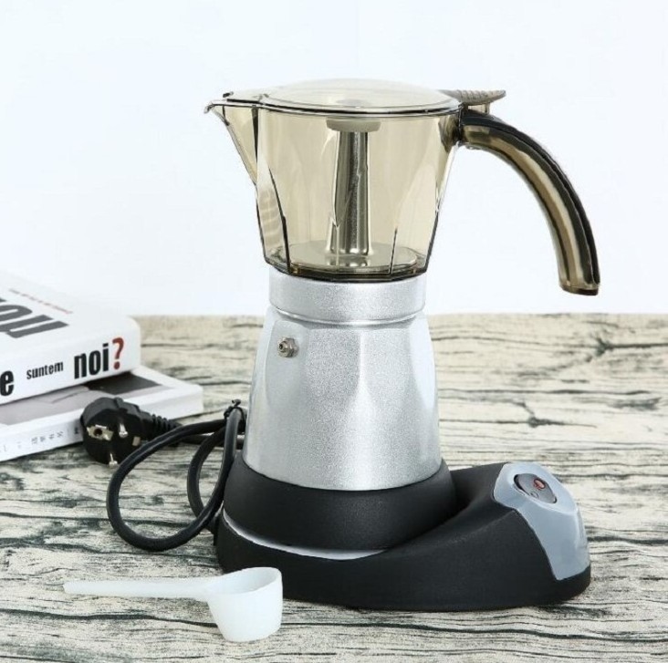 High Quality Italy Wholesale Silver Espresso 6 Cup Electric Moka Coffee Maker