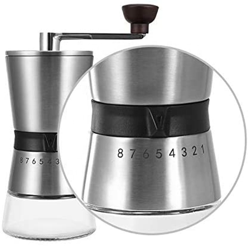 Manual Coffee Grinder Stainless Steel Conical Ceramic Burr Hand Mill with Adjustable Settings Portable Hand Crank Grinder;