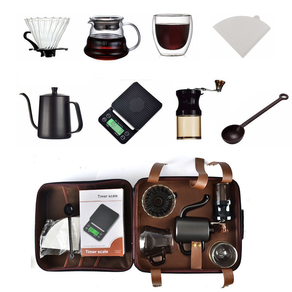 1 PCS Premium travel drip set gifts with manual coffee grinder filterKettle set Coffee Kit Pour Over Coffee Maker