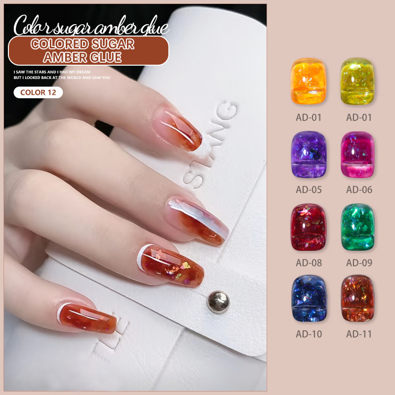 Hot sales 2023 New Nail Art Aurora Broken Diamond Glitter Amber Polish Super Shining Reflective Glazed Japanese Nail Glue Uv Gel