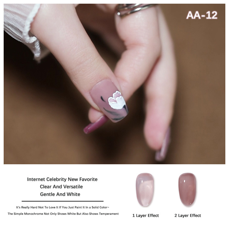 Profession Nails Supplies Soak Off 15G Translucent Sheer Pink Nude Clear Nail Polish UV Gel Jelly Transparent Color Gel