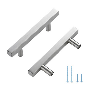 Silver Cabinet Pulls 3-3/4" Hole Centers Square Cabinet Handles for Kitchen Cabinet Brushed Nickel Drawer Pulls 6 in Length