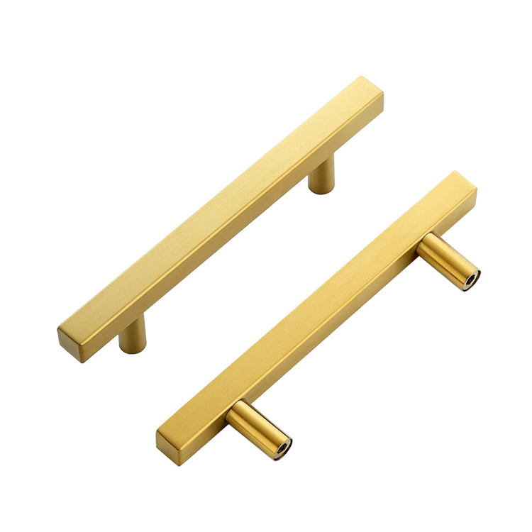 Cabinet Handles Gold  96mm Hole Centers Square T Bar Kitchen Cabinet Handles Drawer Pulls for Kitchen Furniture Hardware